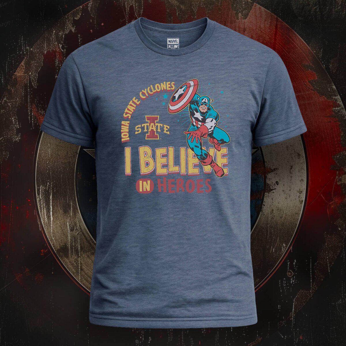 MARVEL I-State Heather Navy Captain America Short Sleeve T-Shirt